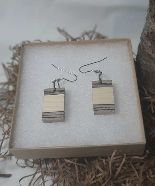 Wooden earrings in a box with natural background