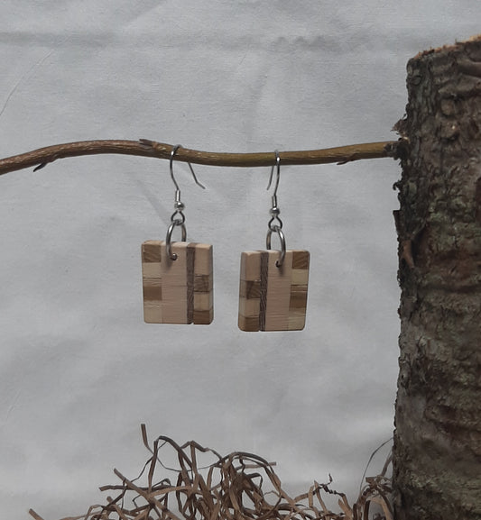 Mosaic laminated wood earrings