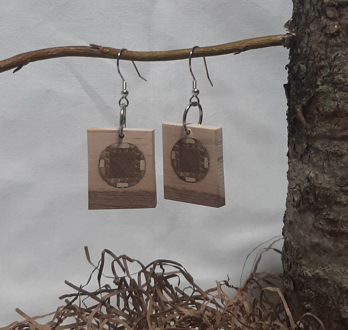 Mosaic wood and epoxy earrings