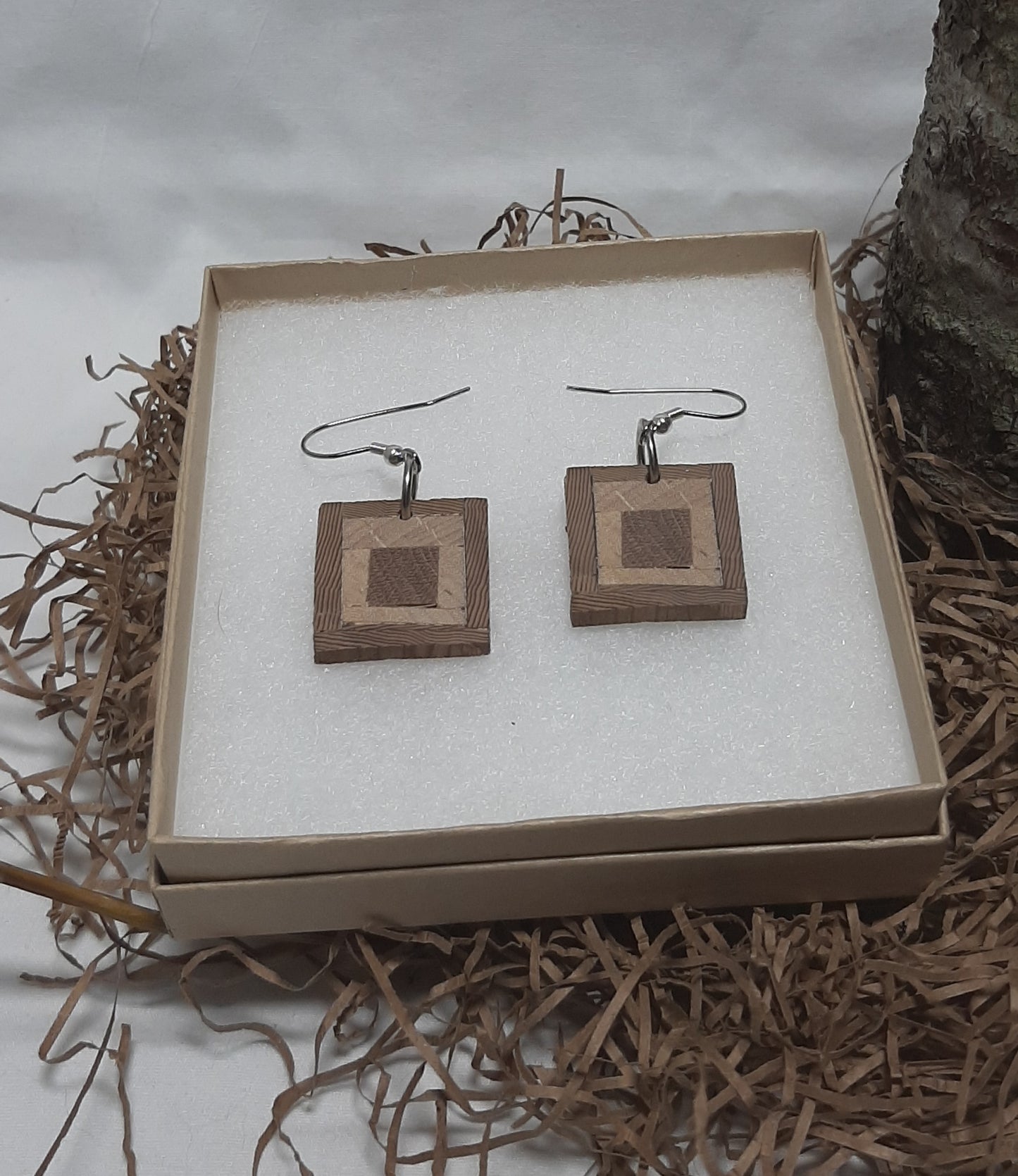 Mosaic wood earrings